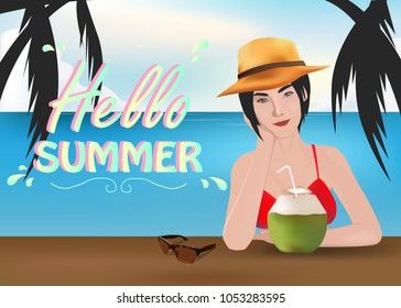 Hello summer cartoon vector