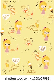 Hello Summer Cartoon Vector Set Doodle Seamless