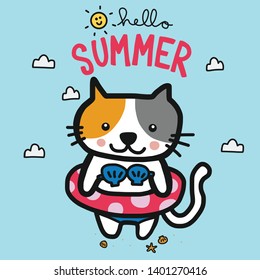 Hello summer cat wear bikini cartoon vector illustration