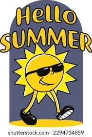 hello summer character sun happy yellow tone color