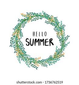 Hello Summer Circle flowers beautiful round frame Flat style. Vector illustration EPS 10