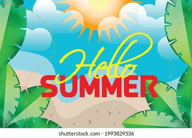 hello summer clouds wth leafs editable background victor template