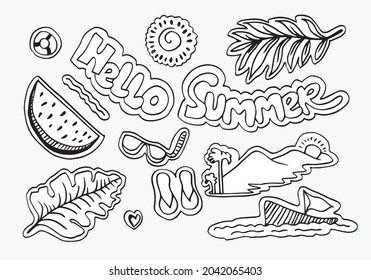 Hello Summer collection in doodle style, for banners and more.