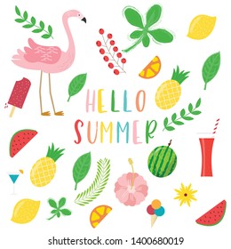 Hello summer collection.summer cute icons.Vector illustration.