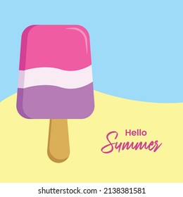 Hello Summer with color ice cream. Hello summer vector concept design. Colored flat vector illustration.