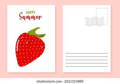 Hola diseño de Plantilla de diseño de postal de color de verano. Ilustración vectorial de fresas maduras.