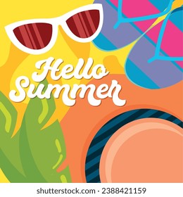 Hello summer colored poster Vector illustration