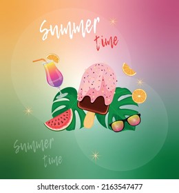 Hello summer! Colorful background for poster, banner. Greeting card. Vector flat illustration.