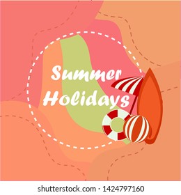 Hello Summer with colorful beach elements in background-Vector illustration
