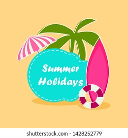 Hello Summer with colorful beach elements in background-Vector illustration