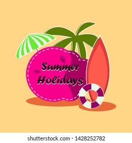 Hello Summer with colorful beach elements in background-Vector illustration
