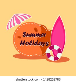 Hello Summer with colorful beach elements in background-Vector illustration