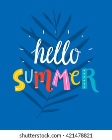 Hello summer colorful writing emblem