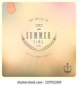 Hello Summer  / colour background in retro / vintage style  with anchor