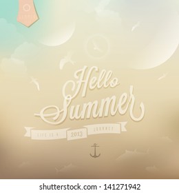 Hello Summer  / colour background in retro / vintage style  with