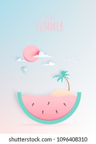 Hello Summer Concept Art In Paper Art Style With Pastel Color Scheme Vector Illustration