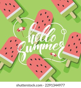 Hello summer concept background with watermelon lollipops Vector