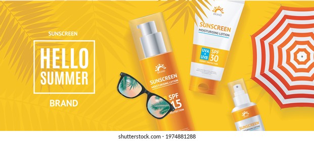 Hello Summer Concept Banner Horizontal Realistic Stock Vector (royalty 