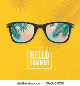 Hola Summer Concept Card Background con Sunglass. Vector