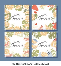 Hola Tarjetas de concepto de verano con cítricos. Ilustración del vector