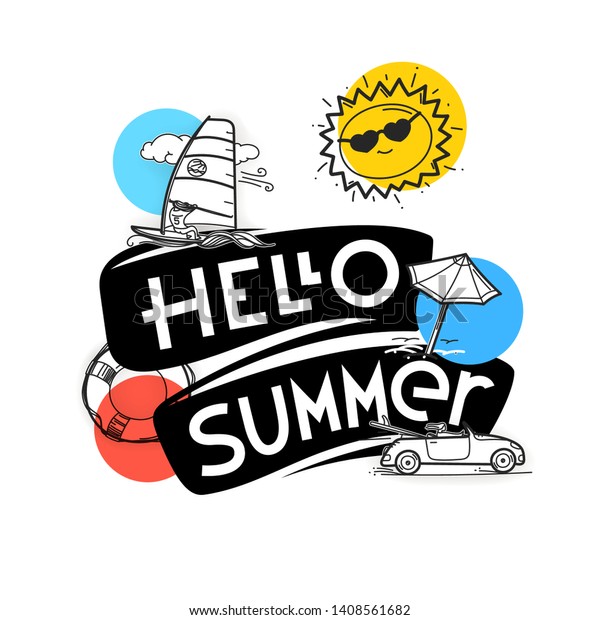 Hello summer concept. Cute summer\
elements for web and graphic design, t-shirts, prints\
