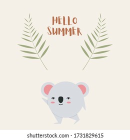 Hello Summer concept, Cute Koala vector illustration in modern, flat style