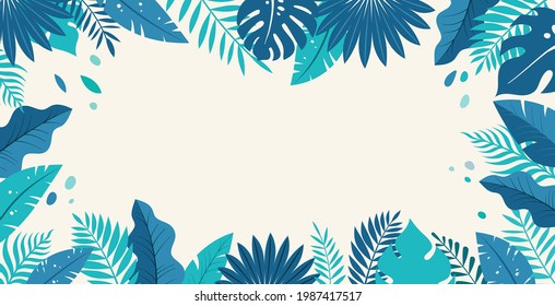 Hello Summer concept design, abstract illustration with jungle exotic leaves, colorful design, summer background and banner