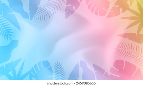 "Hello Summer" concept design with abstract illustrations on a background of exotic forest leaves, colorful designs, as well as summer backgrounds and banners.