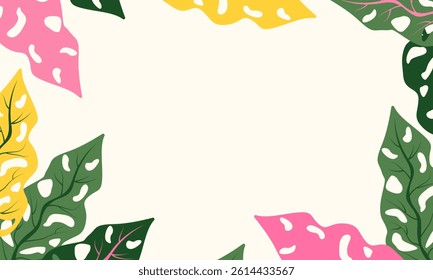 Hello Summer concept design, abstract illustration with jungle exotic leaves, colorful design, summer background and banner