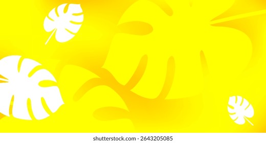 "Hello Summer" concept design with abstract illustrations on a background of exotic forest leaves, yellow designs, as well as summer backgrounds and banners.