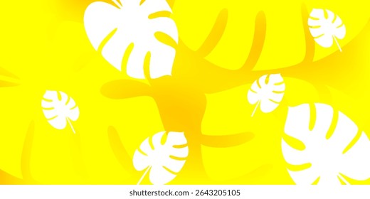 "Hello Summer" concept design with abstract illustrations on a background of exotic forest leaves, yellow designs, as well as summer backgrounds and banners.