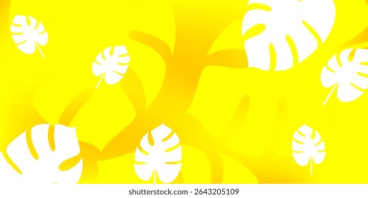 "Hello Summer" concept design with abstract illustrations on a background of exotic forest leaves, yellow designs, as well as summer backgrounds and banners.
