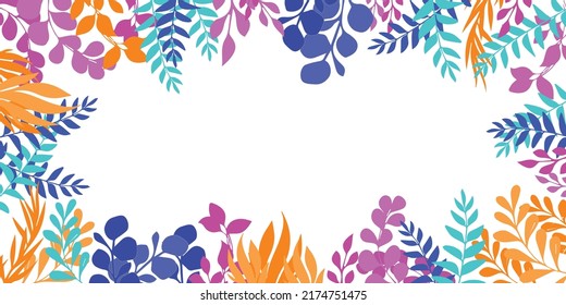 Hello Summer concept design, summer panorama, abstract illustration with jungle exotic leaves, colorful design, summer background and banner