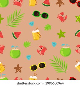 Hello summer concept pattern illustration vector on brown background