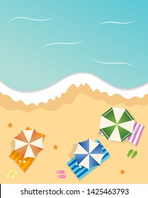 Hello summer concept vector illustration. Top view of beach. Template for poster, banner, card, flyer etc