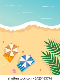 Hello summer concept vector illustration. Top view of beach. Template for poster, banner, card, flyer etc