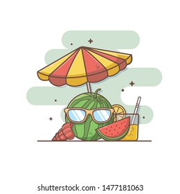 hello summer concept vector illustration with watermelon,ice cream,umbrella,sunglasses. template for banners,poster,cards,flyer,etc. EPS 10