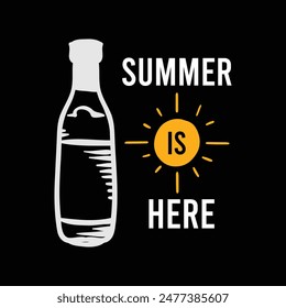 Hello summer concept. A white paper where is written with nice handwriting - Here comes the sun. Summer vibes and a half of ripe coconut on the yellow background. summer is here typography.