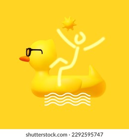 ¡Hola, verano! Las frescas vacaciones de verano. Diseño de vacaciones trópicas en 3D. Un viaje exótico. Anillo de billar y icono del hombre brillante