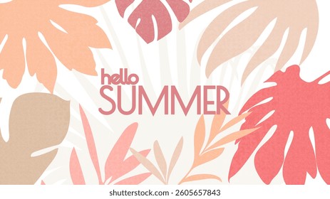 Hello Summer Cover Background. Vector Tropical Banana Leaves Sale Banner. Abstract Beauty Business Banner. Summer Party Monstera Illustration.