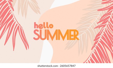 Hello Summer Cover Background. Vector Tropical Banana Leaves Sale Banner. Abstract Beauty Business Banner. Summer Party Monstera Illustration.