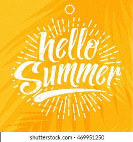 Hello Summer, Creative Graphic Message For Your Summer Design. Retro Typography Sign With Starburst