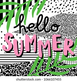 Hello summer. Cute card with bright graphic slogan.