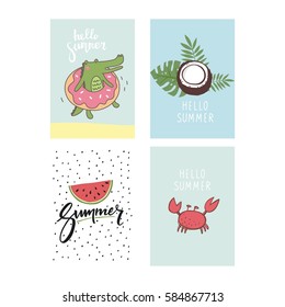 Hello Summer cute card with Lettering 