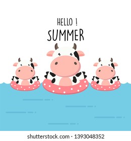 Hello summer cute cow cartoon.
