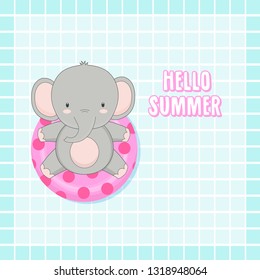 Hello summer cute elephant were swim ring cartoon. 