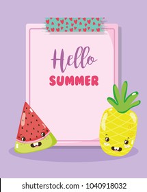 Hello summer cute fruits concept