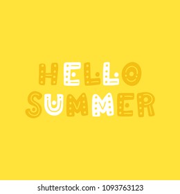 Hello summer. Cute hand drawn season greeting vector illustration. Red, brown, beige and orange isolated decorative funny letters - Shutterstock ID 1093763123