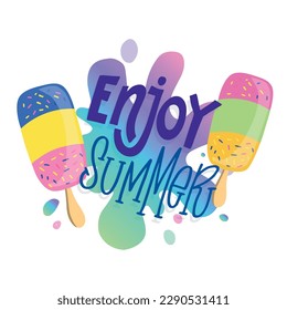 Hola verano - timbre lindo para el diseño de camisetas, impresión de tazas. Leer postal sobre las vibraciones de verano.
