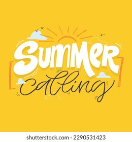 Hello Summer - cute lettering label for t-shirt design, mug print. Lettering postcard about summer vibes.
